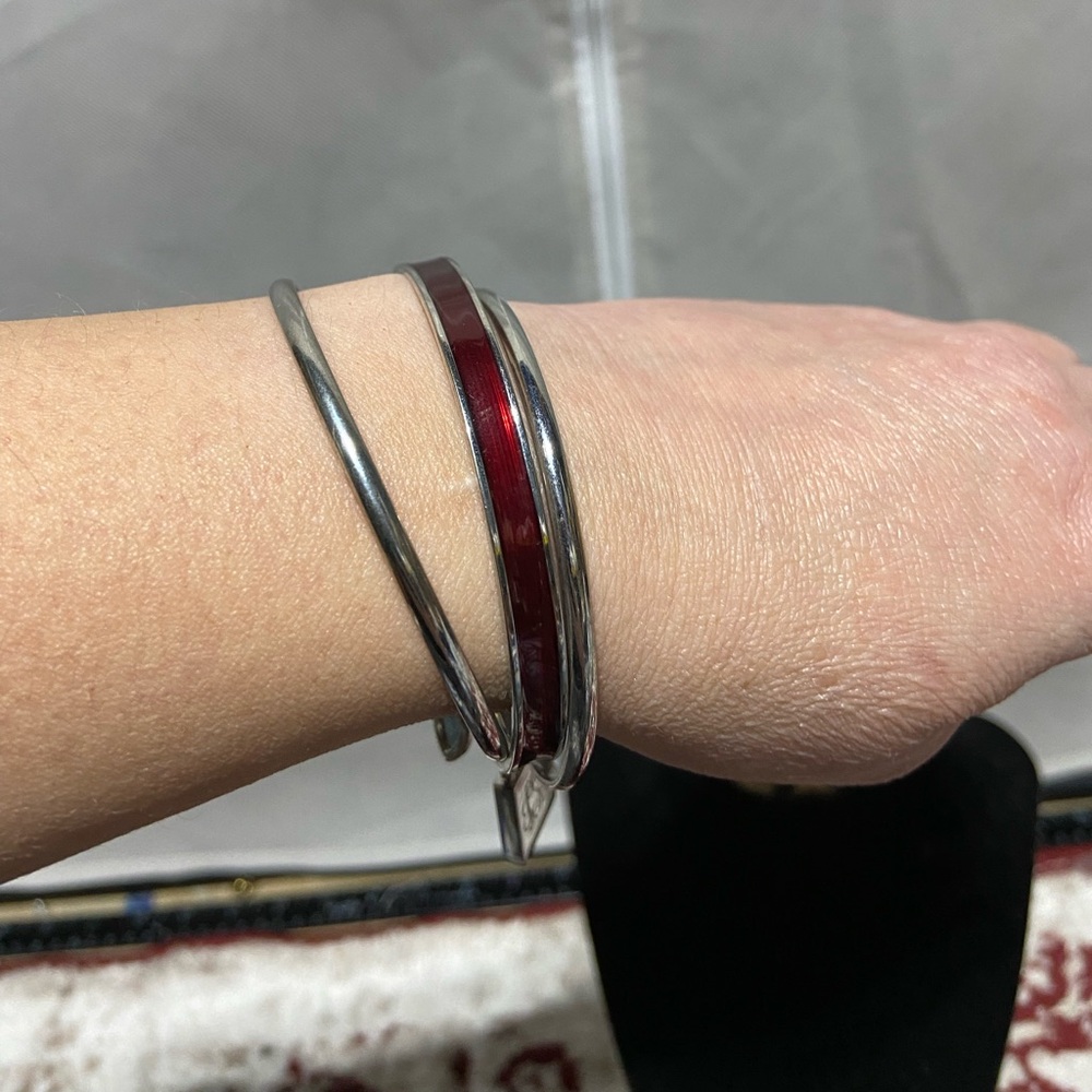 Triple Connected Bangle Set With Lock, Key and Heart Charms